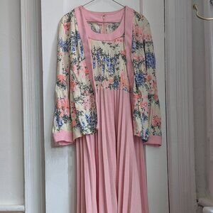 Pink Floral Chenille Wool Pleated Sunday Dress Set